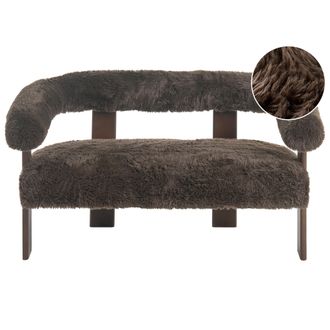 Beliani Sof&aacute; 2 Plazas Retro Sal&oacute;n Tapizado De Pelo Sint&eacute;tico Patas De Madera Marr&oacute;n Oscuro Ilbro