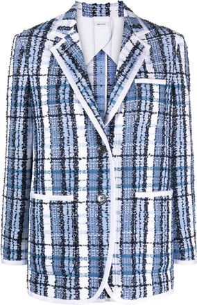 Thom Browne tartan-checked bouclé blazer - women - Cotton/Polyester/Cupro/Polyamide/Polyester/Cotton - 42 - Blue