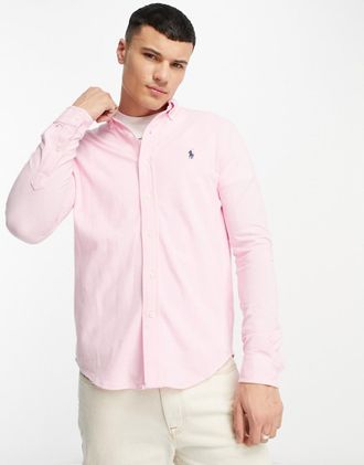 Polo Ralph Lauren Icon - Camicia piqu&eacute; rosa con logo e bottoni