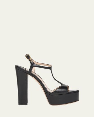 Tom Ford Leather T-Strap Platform Sandals