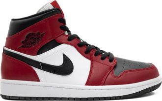 Nike Jordan Air Jordan 1 Mid GS Leather Synthetic Youth High Top Trainers - Black Black Gym Red - Size:UK 6