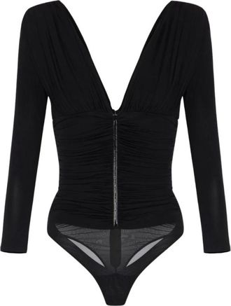 Elisabetta Franchi Body de Manga Larga Drapeado - Tops - Mujer - Negro - XL