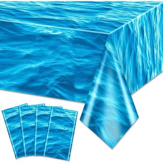 OEM Manteles Con Estampado De Olas Marinas - Mantel Con Estampado De Agua De Mar Para Decoraciones De Fiestas De Cumplea&ntilde;os, Playa, Piscina, Sirena, Tibur