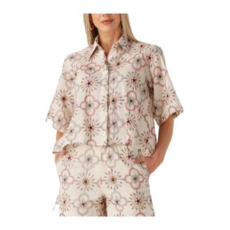 Est'seven Overhemden, Dames, Beige, XS, Beige Batik Blouse voor Zomer