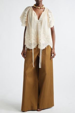 Zimmermann Luna Lace Flutter Top in Cream at Nordstrom, Size 0
