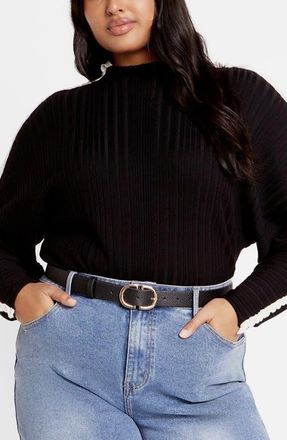 City Chic Miranda Funnel Neck Sweater in Black at Nordstrom