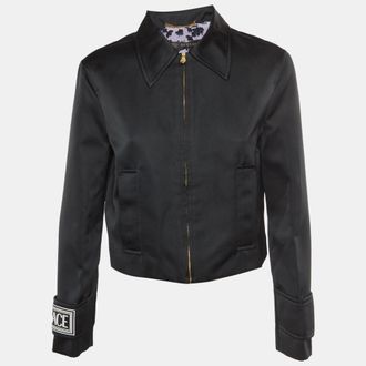 Versace Black Jersey Cropped Zip Jacket