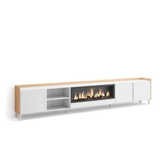 Skraut Home Skraut Home - Mueble Tv, Televisi&oacute;n, Muebles De Sal&oacute;n, Almacenaje, 315x35x61cm, Para Tv Hasta 80, Chimenea El&eacute;ctrica Xxl, Dise&ntilde;o Industrial, Estilo Mo