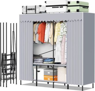 Vingo Swanew Armadio in tessuto con guardaroba a libera installazione Pieghevole per camera da letto - 158 &times;170 &times; 48 cm grigio