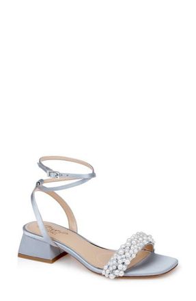 Badgley Mischka Payton Ankle Strap Sandal in Mist Blue Satin at Nordstrom, Size 5.5