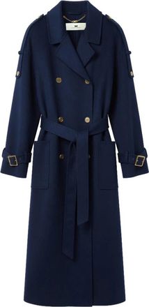 Elisabetta Franchi Lange wollen jas - Dames - Mantel - Blauw - M - Wol - Jassen
