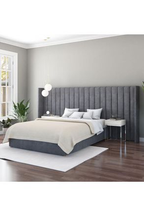 Aspire Home Accents Grandeur Headboard in Plush Navy in Grey