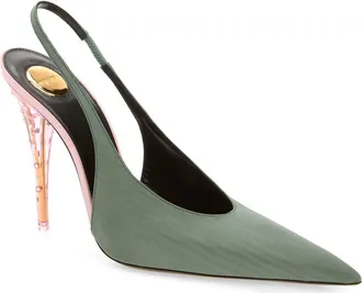 Saint Laurent Allure Strass Clear Heel Pointed Toe Slingback Pump in Flannel at Nordstrom, Size 39.5