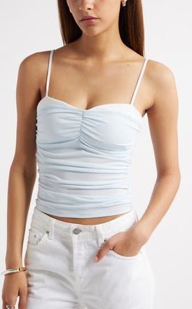 Open Edit Ruched Layered Contrast Trim Camisole in Blue Delicate- White at Nordstrom Rack, Size Xx-Small