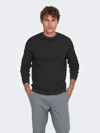 Only & Sons Rundhalspullover ONLY & SONS ONSTAPA REG 12 STRUC LS CREW KNIT NOOS, Herren, Gr. S, grau (dunkelgrau melange), Strick, Obermaterial: 100% Baumwolle, g