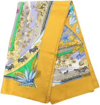 Herm&egrave;s Pre-owned Tropiques Scarf - Dames - Vintage Accessoires - Geel - ONE Size - Vintage