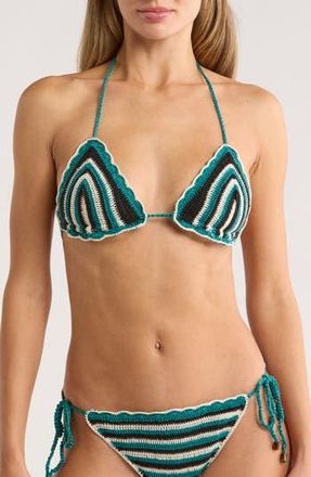Ulla Johnson Alix Crochet Bikini Top in Lagoon Stripe at Nordstrom Rack, Size X-Large
