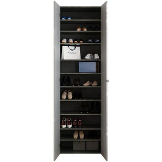 Dmora Armadio Multiuso 2 Ante Ruggiero, 10 Ripiani, Apertura Maniglia Made in Italy, 2 Ante, 63x212h cm Grigio Cemento