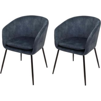 Hhg [NON UTILIZZATO] Set di 2 sedie da pranzo HHG-074, poltroncina da cucina imbottita, stoffa/tessuto (340g/m&sup2;) metallo, blu