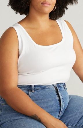 Universal Standard Square Neck Stretch Cotton Tank in White at Nordstrom, Size 2Xl