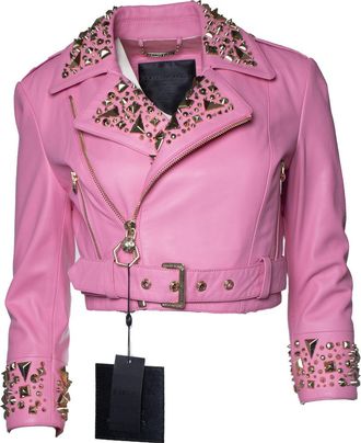 Philipp Plein Roze Disney cropped leren biker