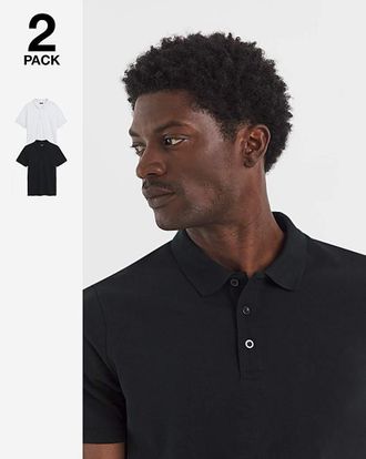 Jacamo 2 Pack Polo Shirts- Black/White Long