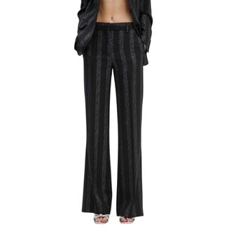 Msgm Msgm, Broeken, Dames, Zwart, M, Wol, Wijde Broek met Strepen