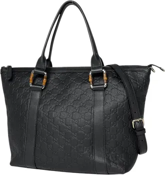 Gucci Black Bamboo Leather Tote Bag (Pre-Owned)