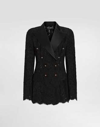 Dolce & Gabbana Double-breasted Jacket In Cordonetto Lace - Woman Blazers Black 40