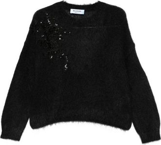 Blugirl Solid Black Knit Sweater With Round Neckline And Long Sleeves