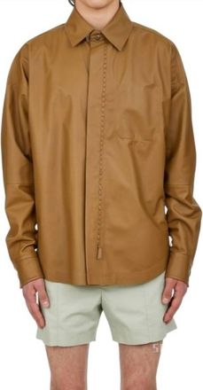 Ferragamo Napa Leather Shirt Jacket In Beige/khaki