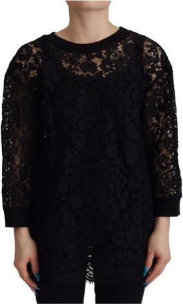 Dolce & Gabbana Zwarte Bloemenkanten Sicily Blouse - Dames - Blouses - Zwart - S - Katoen - Overhemden