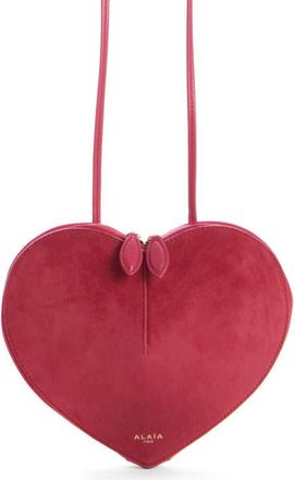 Alaia Le Coeur Suede Crossbody Bag in Framboise at Nordstrom
