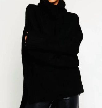 Olivaceous Fuzzy Oversized Turtleneck Sweater In Black