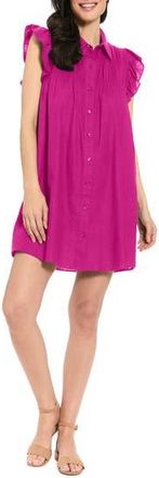 London Times Smocked Ruffle Cap Sleeve Linen Blend Shirtdress in Rose Violet at Nordstrom Rack, Size X-Large