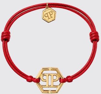 Philipp Plein Bracciale Friendship in cotone e acciaio con logo Hexagon