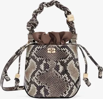 Ganni White Snake Mini Bou Bucket Bag