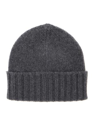 Kangra Cashmere Grey Beanie With Ribbed Design In Cashmere Man