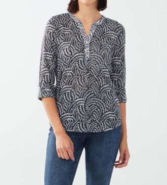 FDJ Henley Printed Top In Leaf Wave