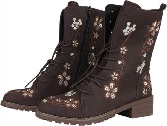 Generic Combat Boots for Women,2025 Boho Retro Casual Round Toe Casual Mid Calf Short Boots with Side Zip Winter Vintage Flower Design Embroidered Lace Up Lea
