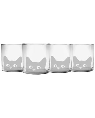 SUSQUEHANNA GLASS Set Of 4 Curious Cat Slim Rocks Glasses