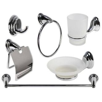 Trade Shop Trade Shop - Set 6pz Bagno Acciaio Cromato Vetro Satinato Arredo Casa Sapone Spazzolini 69985