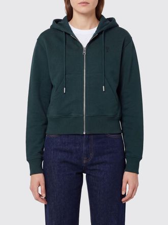 Ami Felpa con cappuccio e zip in cotone con logo ricamato