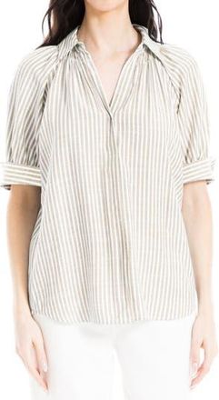 Max Studio Stripe Short Sleeve Blouse in Taupe/Black Framed Stripe at Nordstrom Rack, Size X-Small