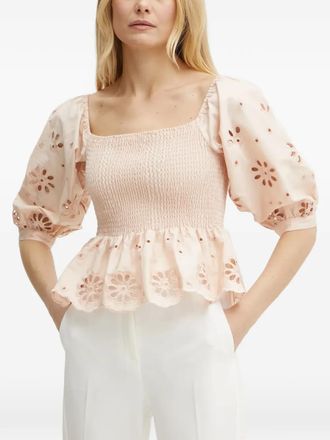 Fracomina Gesmockte blouse met uitgesneden bloemen - Roze