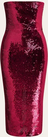 Alex Perry Strapless Sequined Mesh Midi Cocktail Dress