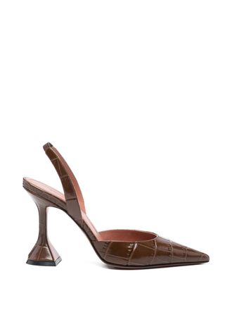 Amina Muaddi Womens Holli Croc-Effect Leather Slingback Pumps