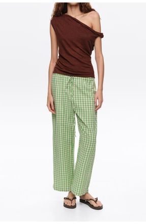 Bimba & Lola Checked Corset-Waist Trousers in Green at Nordstrom, Size X-Large Eu