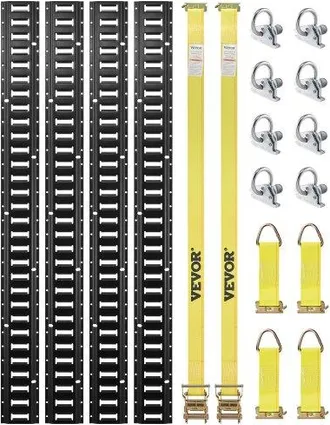 OEM E-track-zurrschienen-set, 18-teilig, 1524 Mm E-tracks-set, Inkl. 4 Stahlschienen & 8 O-ring-anker & 4 Zurrgurte Mit D-ring & 2 Ratschengurten, Sicheru