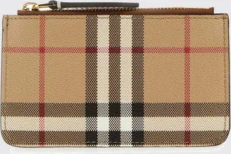 Burberry Portacarte in cotone spalmato Vintage Check con moschettone